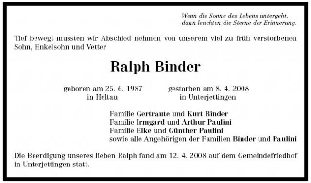 Binder Ralph 1987-2008Todesanzeige